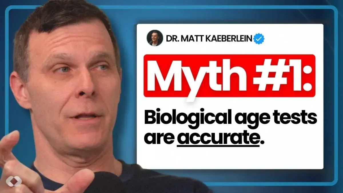 Video thumbnail of Dr. Matt Kaeberlein beside the caption “Myth #1: Biological age tests are accurate”