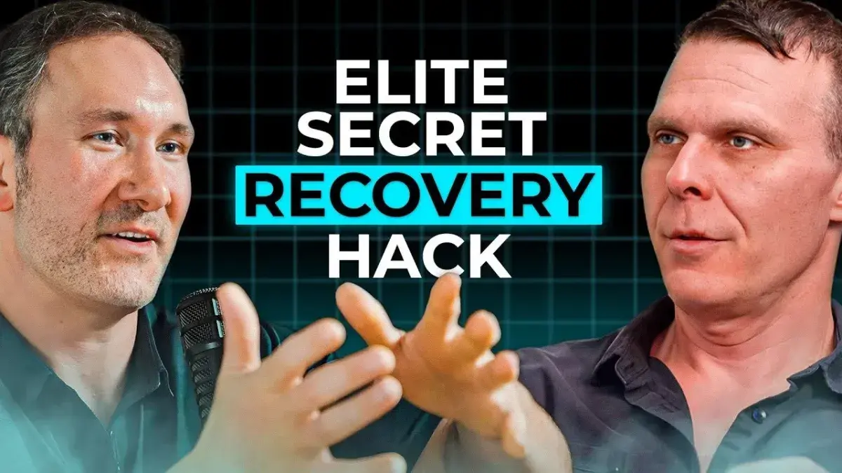 Video thumbnail titled “Elite secret recovery hack”, showing two speakers mid-conversation